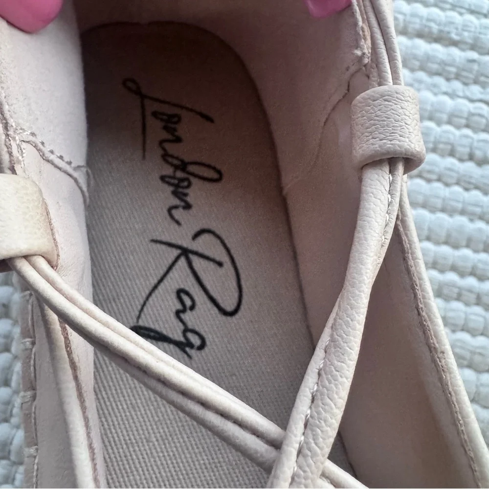London Rag Lace Up Espadrille Platform Ballet Flats Beige Leather 9.5